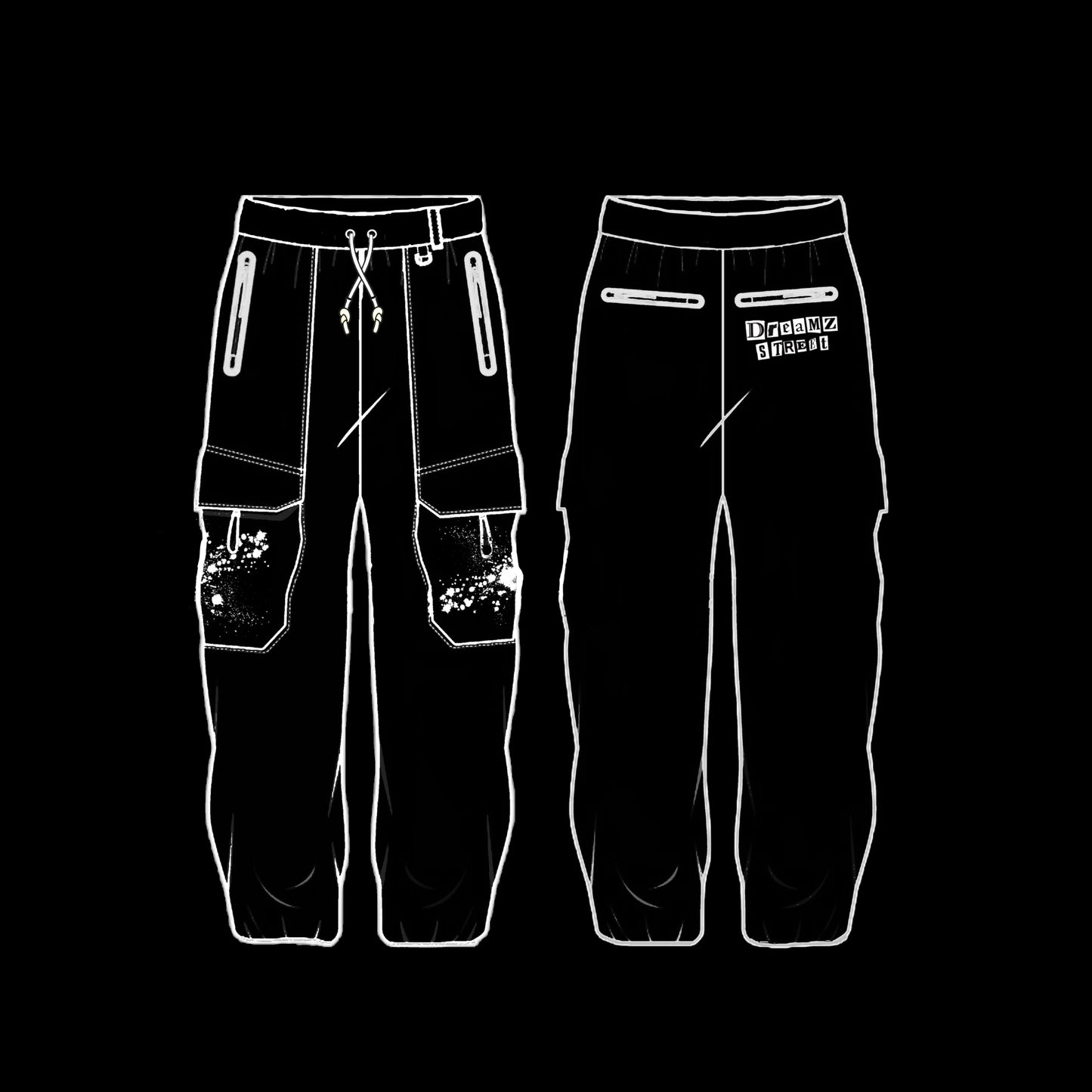 Splattered DreamzStreet Black Cargos